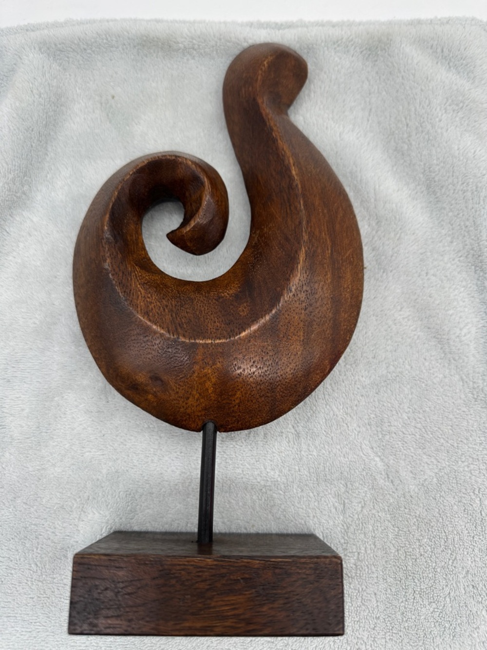Hand-Carved Thailand  Wooden Abstract Art Scroll Sculpture Table Top Display